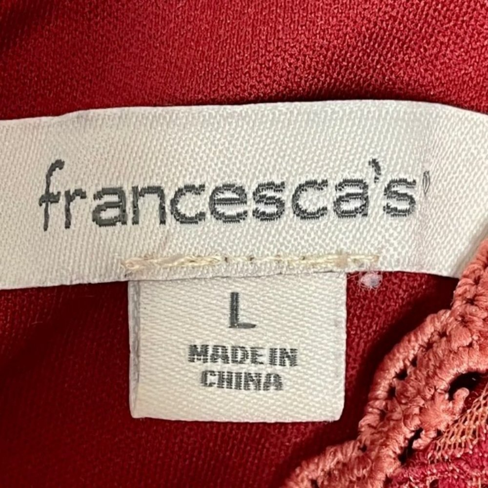 Francesca's Red/Orange Striped Floral Lace Lined Scalloped Hem Dress - L - Picture 8 of 8